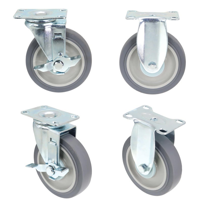 DGQ 5" Caster wheels Heavy Duty Premium Commercial Grade Non-Marking Set of 4 (2 Rigid, 2 Swivel with Brakes) - Image 1